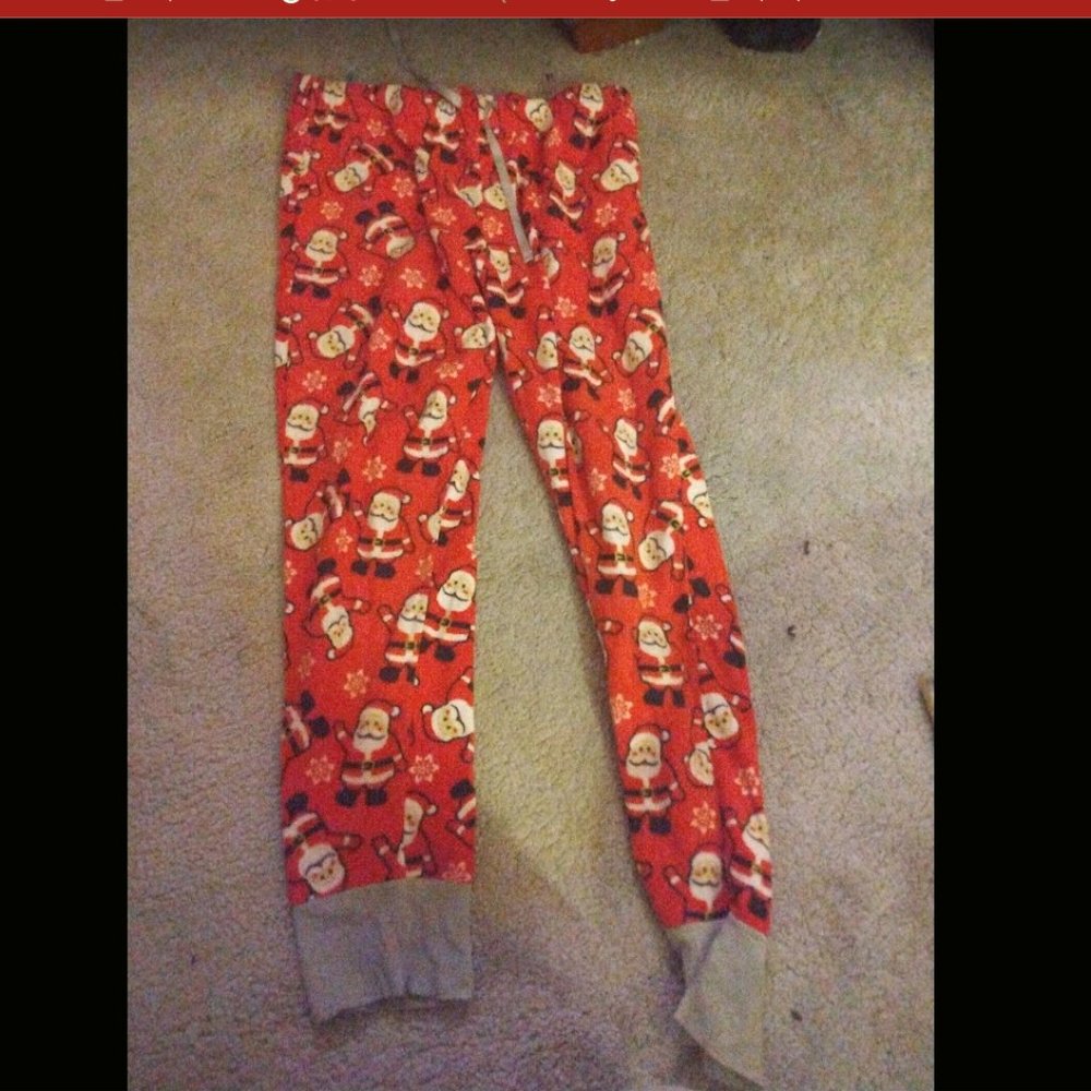Red, White Christmas Santa Claus Snow Flake Womens Pajama Pants Size Medium 7-9